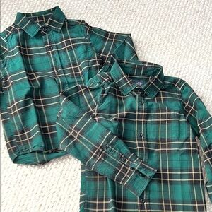 Two Boys Green Plaid Button Down Shirts